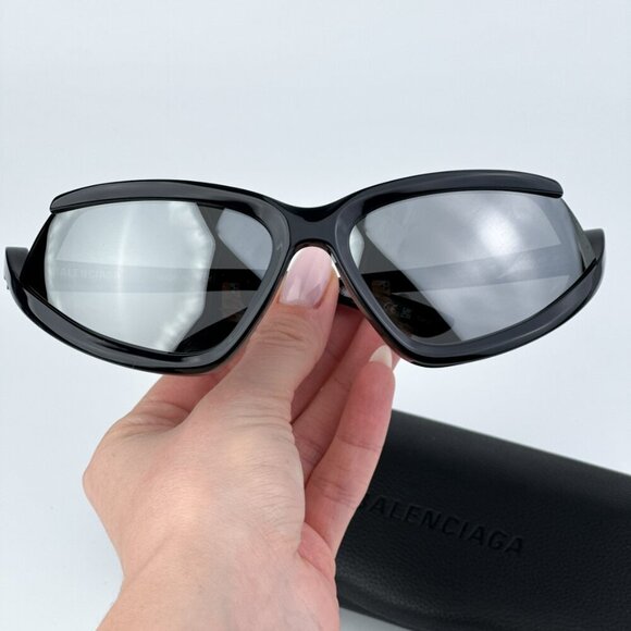 Balenciaga BB0289S 001 BRAND NEW Sunglasses Black Mirror Wraparound Unisex - Picture 2 of 12
